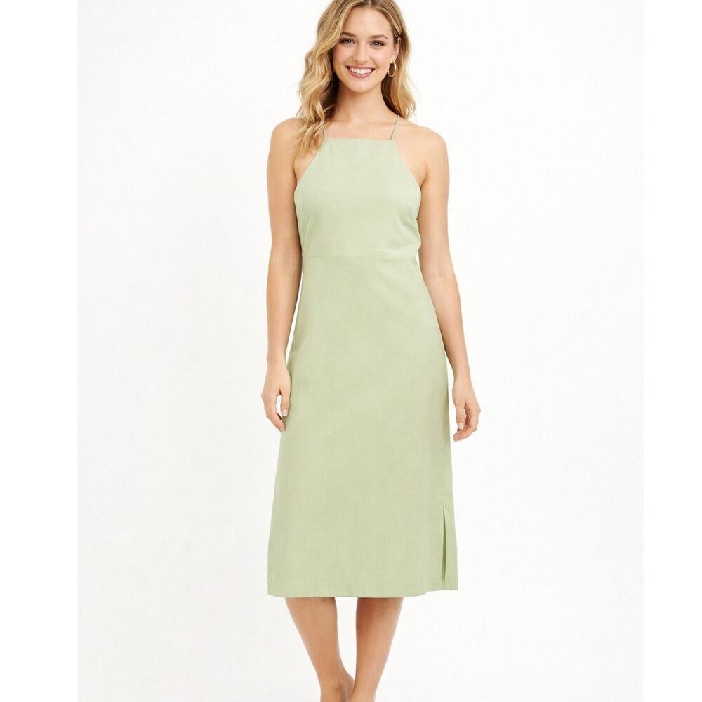 NWT Madewell Apron Midi Dress Light Green Minimalist Summer Cotton Dress L